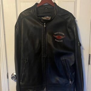 Harley-Davidson Black Leather Jacket with Red Emblem